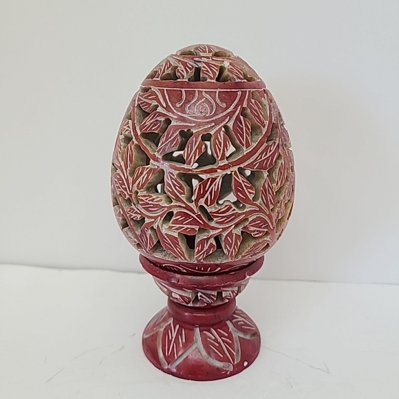 unbranded Other - Handcarved Soapstone Egg Shapped On Pedestal Candle Holder 5.75"tall